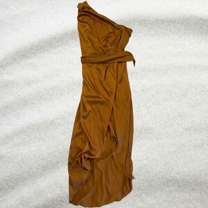 Elegant Brown One-Shoulder Dress